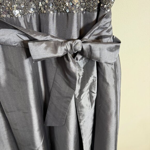 Pisarro Nights Beaded Bodice Satin Maxi Gown Women's 14 Gray Formal Wedding NWT - Picture 9 of 16